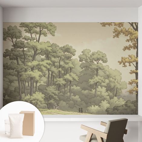 Papier peint intissé avec imprimé pour décoration intérieure pour rénovation a motif - Colle incluse gratuite Idylle forestière 152x104 cm (1/5)