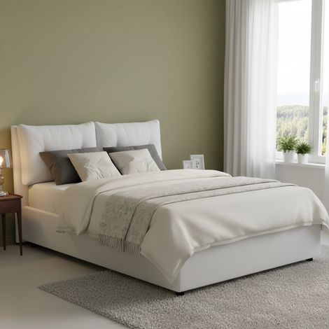 Lit Double Calcite, Matelas Inclus, Fabriqué en Italie, Blanc (1/5)