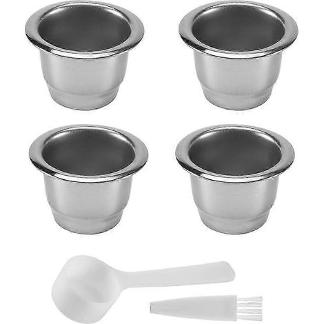 Set mit 4 wiederverwendbaren Edelstahl-Espressokapseln, kompatibel mit Kaffeemaschinen, umweltfreundliche und nachhaltige Nachfüllkapseln (1/5)