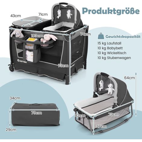 Cuna plegable 5 en 1 con moisés y cambiador