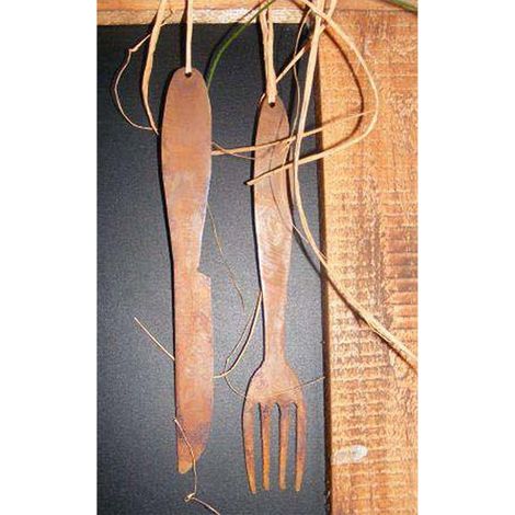 Couverts Décoratifs de Jardin en Métal Rouillé Effet Patine Couteau et Fourchette Lot de 2 - PANGIVO (1/3)
