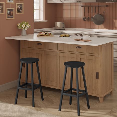 Klihome Barhocker 2er Set, Barstühle Küchenstühle, rund Tresenhocker mit Fußstütze, Küchenhocker mit Metallgestell, bis 150 kg belastbar, für Bar Kücheninsel Esszimmer, Schwarz