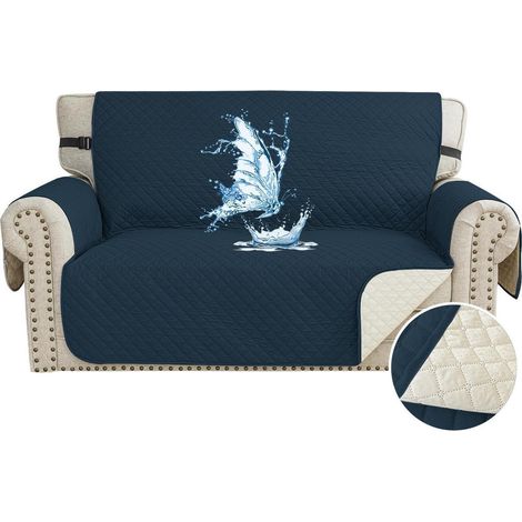 Housse de canapé imperméable 2 places, anti-taches, antidérapante, lavable, bleu marine (1/5)