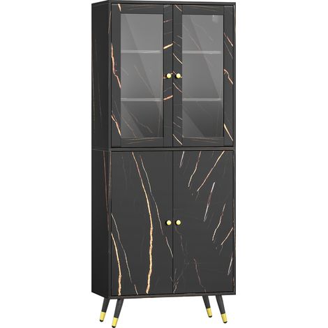 Bibliothèque 6 étagères ouvertes avec porte vitrée et placard, meuble de rangement 70 x 35 x 170 cm noir (1/5)