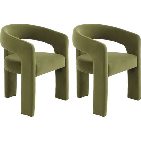 Dining Chairs 2Pcs in Velvet Chic Armchairs with Stylish Curved Backrest for Kitchen Living Room Restaurant Cafe, Green, Wahson (1/5)