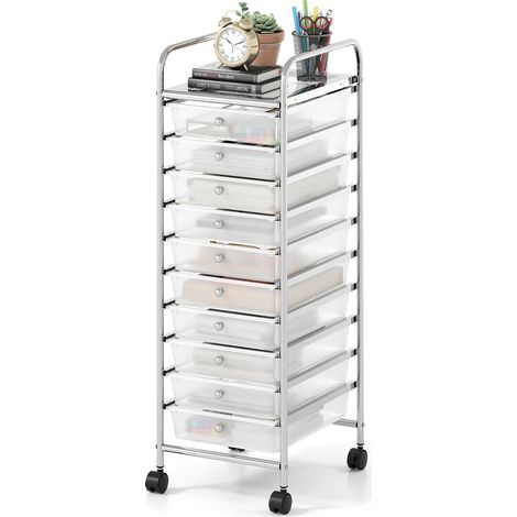 COSTWAY 10-Drawer Rolling Storage Cart Utility Cart with Metal Frame Clear (1/5)