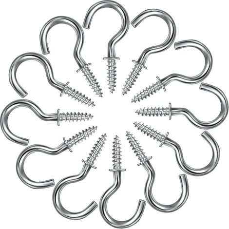 120 Stück Schraubhaken, Metall-Becherhaken, Aufhänger mit Schrauben, Deckenhaken, Becheraufhänger, Schrank-Schraubhaken zum Aufhängen von Becherschlüsseln im Innen- und Außenbereich (Silber, 1/2 Zoll)