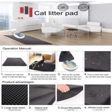 Tapis de litière pour chat avec double couche étanche Motif nid d'abeille Noir (1/3)