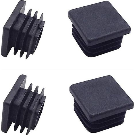 Bouchons carrés plastique 1 pouce, embouts de tube pour profilé carré, 4 pièces noires, capuchons d'extrémité robustes pour tuyaux carrés, protection durable, accessoires de finition (1/4)