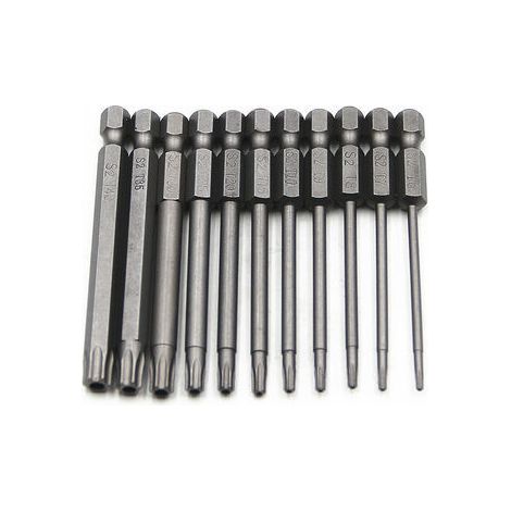 Jeu de 11 embouts Torx longs pour tournevis et perceuses électriques - Embouts magnétiques - Tige hexagonale 1/4" - Tailles T6 à T40 - Longueur 100 mm (1/5)