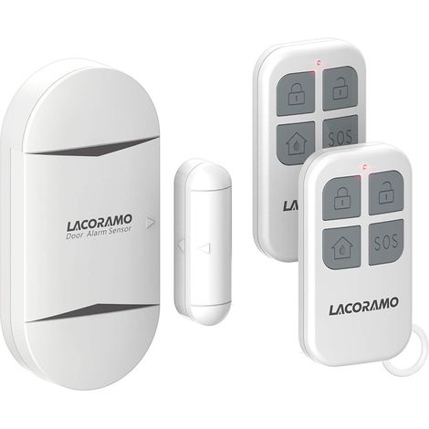 Capteur d'alarme Porte avec 2 télécommandes,capteur de Contact magnétique sans Fil 130db,système de sécurité Alerte d'entrée de Porte antivol pour la sécurité(1 Alarme 2 contrôleur) (1/5)