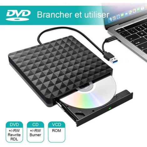 Graveur Lecteur de DVD externe portable USB 3.0 Lecteur de CD/DVD-RW Disqueur/graveur CD Player RW/Rewrite(Noir) (1/4)