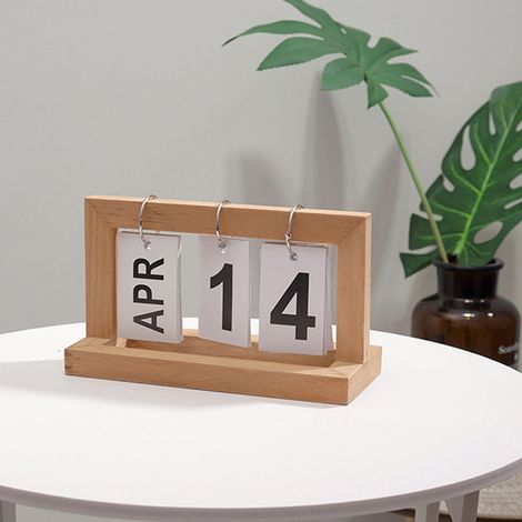 Calendrier bureau bois réutilisable bloc retournement décor maison couleur bois (1/5)