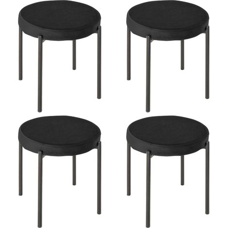 Lot de 4 tabourets de cuisine empilables en métal noir avec assise rembourrée en velours 41,5 x 41,5 x 46 cm (1/5)