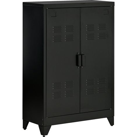 Armadietto Metallico a 2 Ante in Stile Industriale per Casa e Garage, 75x33x110 cm, Nero