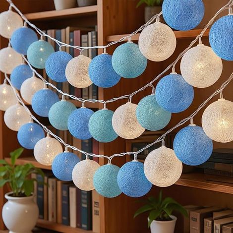 Luces de bolas de algodón, 3 m, 20 luces LED, 3,5 cm, decoración de bodas y Navidad, inalámbricas y seguras (1/5)