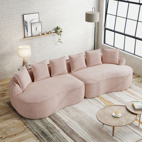 Canapé modulable quatre places avec rembourrage en mousse, assise profonde, coussins inclus, aucun assemblage requis, rose. (1/5)