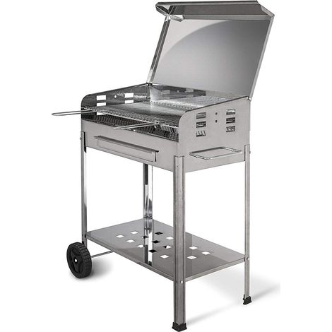 MILLE - Barbecue a carbonella in acciaio inox con coperchio - cm40x70x90h - ACHILLE - MADE IN ITALY (1/2)