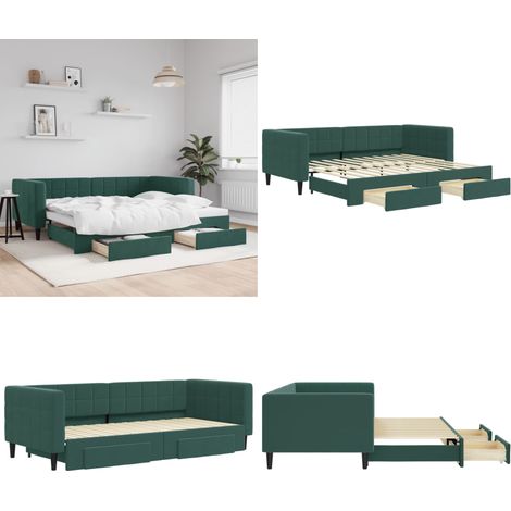 vidaXL Tagesbett Ausziehbar mit Schubladen Dunkelgrün 90x200 cm Samt (1/5)