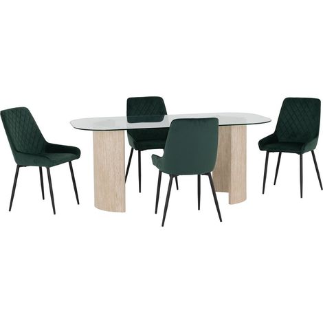 Modena Dining Table and Avery Chairs Set - L90 x W75.5 x H180 cm - Clear/Cream/Emerald Green