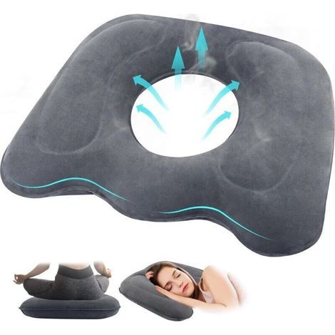Orthopedic pillow, inflatable cushion, ergonomic cushion for relieving hemorrhoidal and postnatal pain, coccyx pain (grey) (1/3)