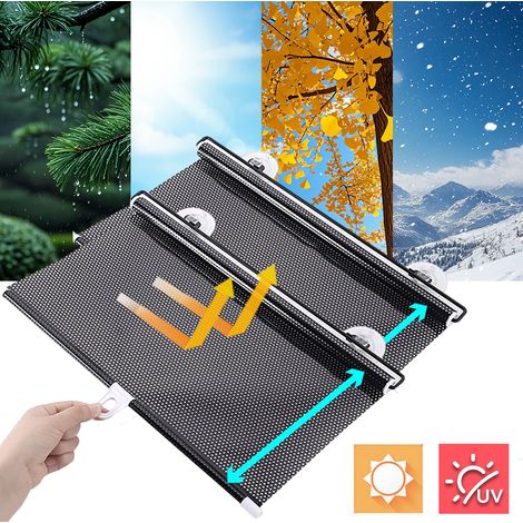 2 Stores rétractables, tissu PVC imperméable, fixation ventouse, 58x125 cm, pour fenêtre (1/5)