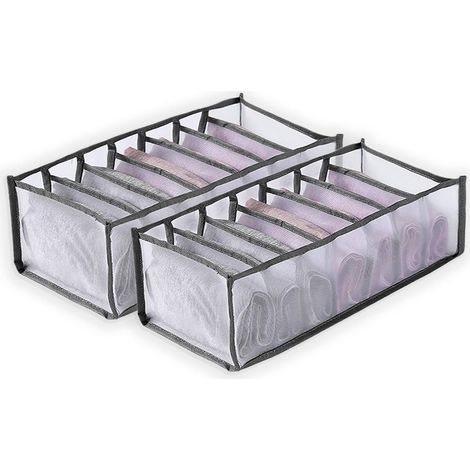 Boîte De Rangement Pliable - 7 Compartiments - Pour Vêtements Jeans Leggings T-Shirts - Gris - Lot De 2 (1/5)