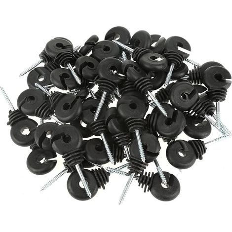 Isolateurs D'anneaux de Clôture électrique 9cm Isolateurs D'anneaux à Visser Noirs Accessoires de Clôture électrique pour Poteaux en Bois (1/5)