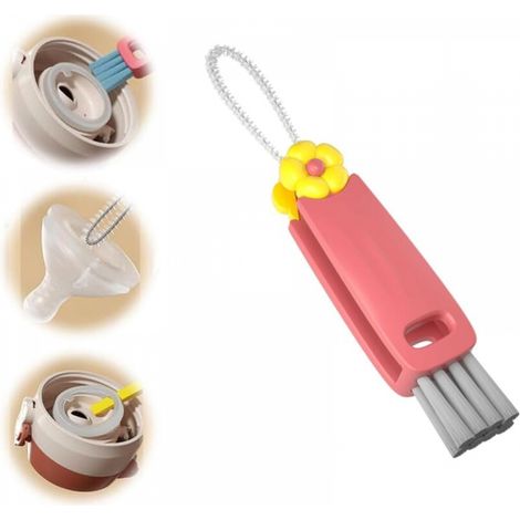 Brosse de nettoyage pour bouchon de bouteille rouge 12,8 x 2,4 x 2 cm, 1 pièce, brosse multifonction pour couvercle de tasse trois en un (1/5)