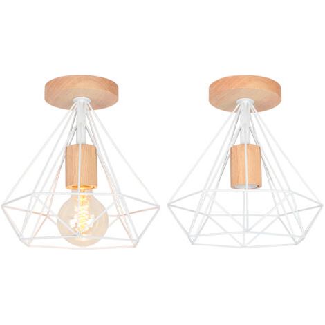 royaluxe- Plafonniers Modernes En Diamant De 25 CM Lustre D'Intérieur En Métal E27 Blanc Lampe De Plafond Rétro Pour Chambre À Coucher, Couloir, Salon (2PCS) (1/5)