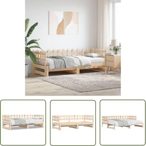 The Living Store Tagesbett Ausziehbar 2x(90x200) cm Massivholz Kiefer - Holzbett - Kiefernholzbette - Gästebett - Schlafsofa - Doppelbett (1/5)