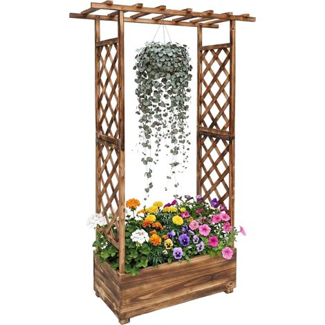 Jardinière avec Treillis, Bois de Sapin, H x L x P : 183 x 110 x 44 cm, pour Balcon ou Jardin (1/5)