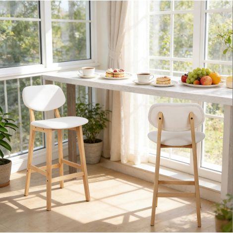 Lot de 2 tabourets de bar 43x38x92 cm simili cuir blanc structure en bois avec dossier - CHICFURN (1/5)