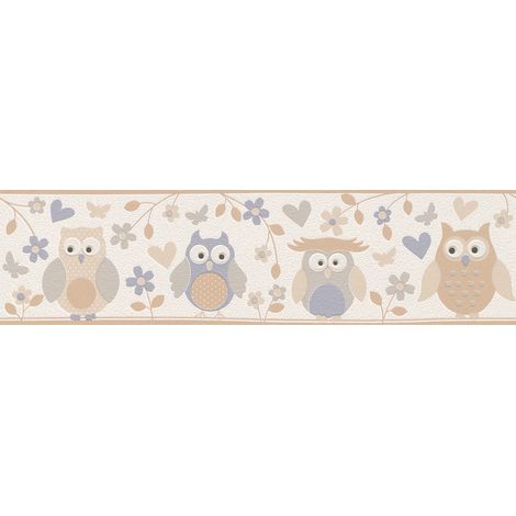 Rasch Vliesborte 459210 Kids & Teens eulen beige 5 x 0,1667 m Wandtapete (1/3)