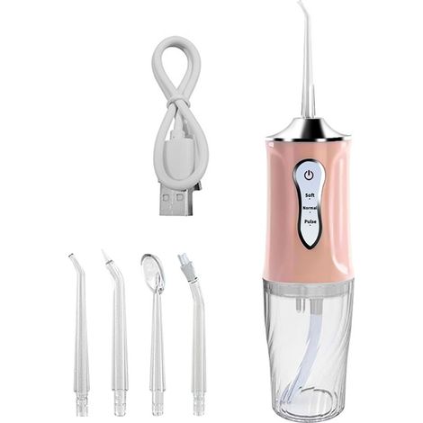Jet Dentaire - Nettoyeur Oral à Eau Pulsée 1400-1800 Impulsions/Min - Étanche ABS - 3 Modes (Standard/Gentil/Pulsé) - 3 Embouts Inclus (Standard/Orthodontique/Sac Parodontal) (1/5)