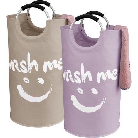2er Set Wäschekorb 95L faltbar, Stoff Wäschetonne mit Griffen, Violett/Khaki (1/5)
