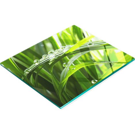 Tabla de cocina de vidrio duradera y elegante con estampado de gotas de hierba, 60x52 cm. (1/5)