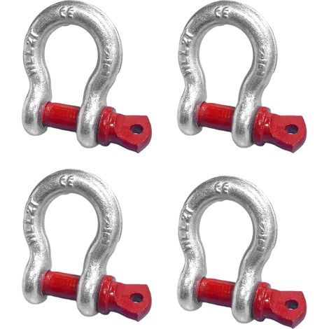 Lot de 4 manilles de 2 t Acier galvanisé à chaud Manille courbée haute résistance pour camping, transport, poulies de renvoi et levage de charge (WLL : 2,0t) (1/5)