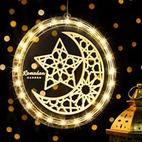 Lumière de Fenêtre Décorative Fête de Ramadan, Lampe Lune Étoile Suspendue Portable, Lumière Décor Islam Mubarak Islamique Musulman (1/5)