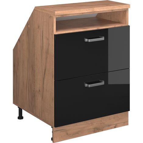 Armario para techo inclinado Rion, Negro brillo intenso, 60 x 81.6 cm con 2 cajones, carcasa 60 cm de profundidad, Vicco (1/5)