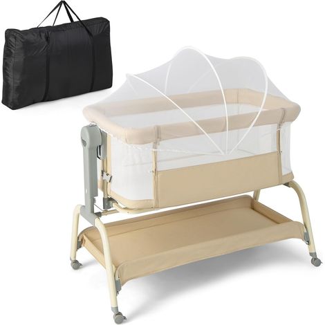 Costway – Berceau cododo bébé 4 en 1 – Inclinaison réglable 2° à 6° – 6 hauteurs ajustables – Matelas amovible et filet respirant – 4 roulettes verrouillables