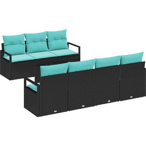 Maison Exclusive - Set di divani con cuscino 8 pcs Nero e Turchese polyrattan
