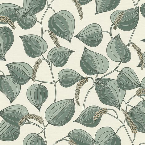 Papier peint non tissé Motif feuilles de vigne Papier peint en vinyle floral vert pour une ambiance de vie naturelle Robuste et lavable 10,05 m x 0,53 m (1/5)