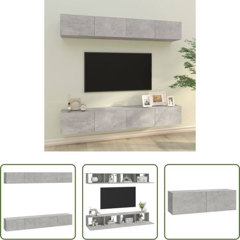 Meuble tv - Meubles TV muraux 4 pcs Gris béton 100x30x30 cm (1/5)