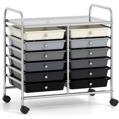 Carrello portaoggetti su ruote 64 x 38 x 62 cm 12 cassetti estraibili compatto e pratico metallo grigio 200011365