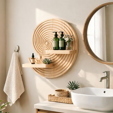 Support mural en bois, étagère flottante au design irrégulier bohème, rangement et support pour pots de fleurs, pour chambre, salon, porche et balcon (1/5)