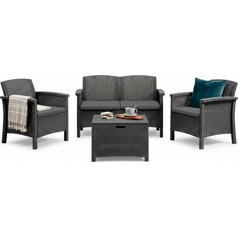 Outdoor-Lounge Ranica, 2-Sitzer-Set mit Tisch, Made in Italy, Tisch/Truhe, Schwarz-Anthrazit