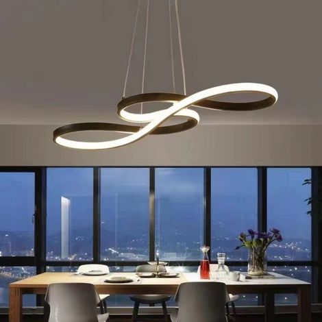 Lámpara colgante LED negra, diseño moderno, luz tricolor, adecuada para salón, comedor y dormitorio, enchufe no incluido. (1/5)