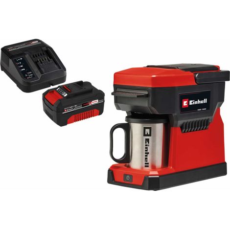Einhell – Cafetière sans fil 18V – Préparation rapide café filtre et dosette – Réservoir amovible 240 ml – Tasse inox hermétique incluse