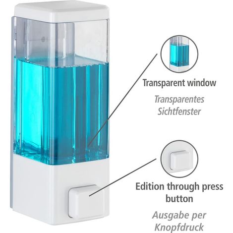 Dispensador blanco de jabón y desinfectante de manos, dispensador higiénico de pared para desinfectante, jabón líquido, etc., no requiere perforación, capacidad: 320 ml, 6 x 18,5 x 7,5 cm (1/4)